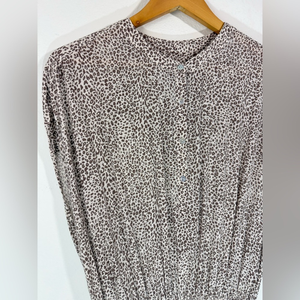 Rails Angelina Cheetah Print Mini Dress Linen Blend Smocked Waist Woman's Size L - Picture 10 of 12